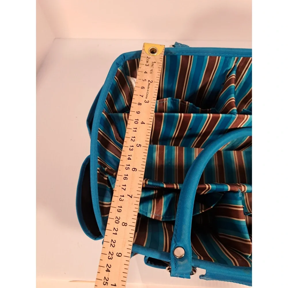 Brown and Teal Blue Multi Pocket Craft Caddy Organizer with Bottom Tray Storage